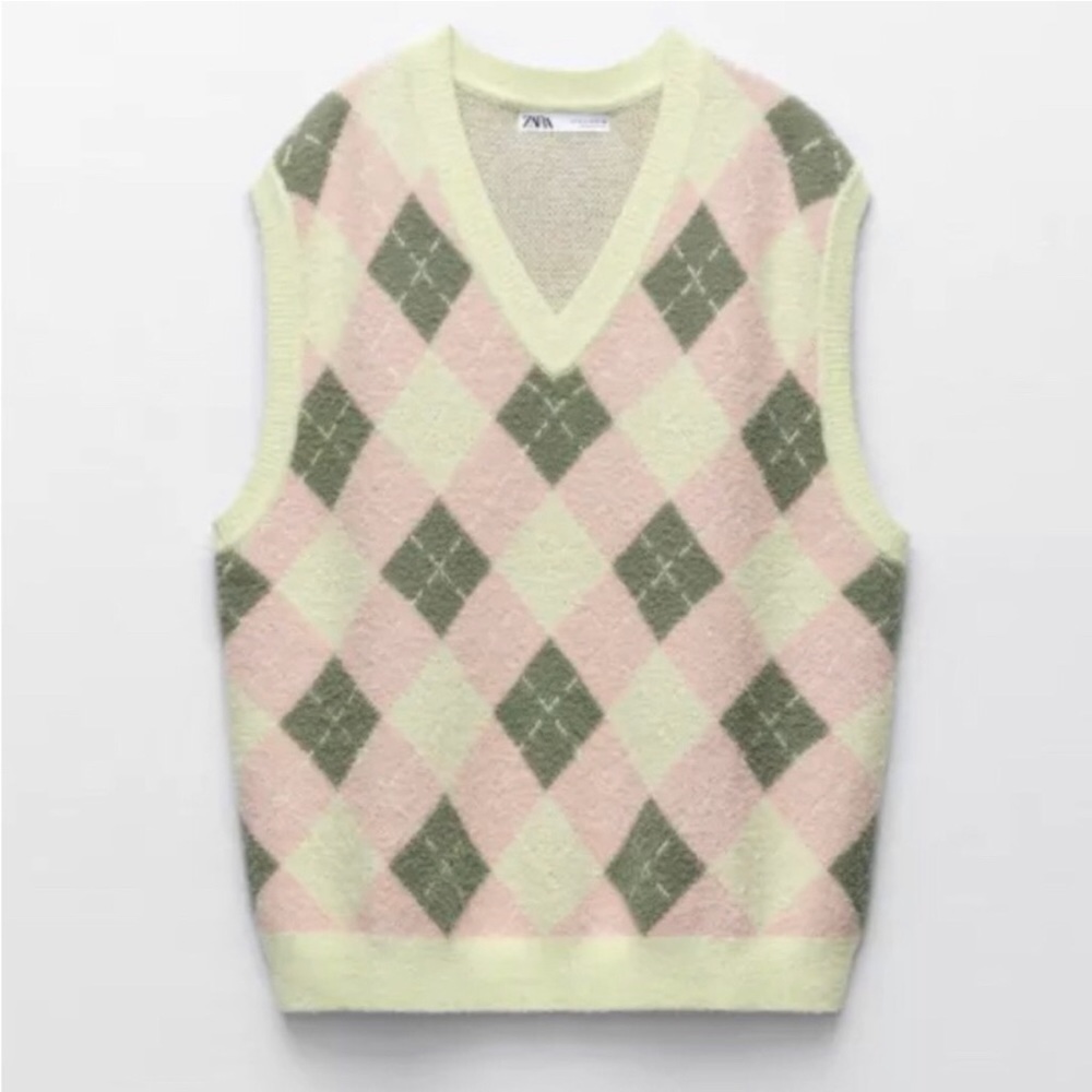 Zara Knit Argyle Preppy Sweater Vest